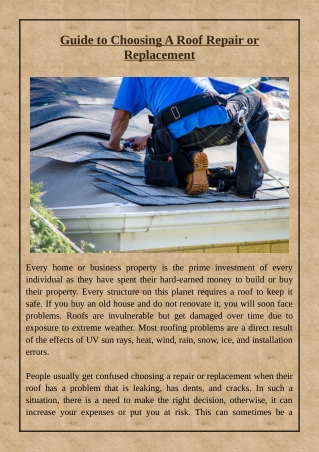 Guide to Choosing A Roof Repair or Replacement