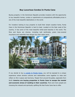 Buy Luxurious Condos In Punta Cana