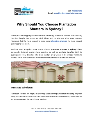 Why Should You Choose Plantation Shutters in Sydney!
