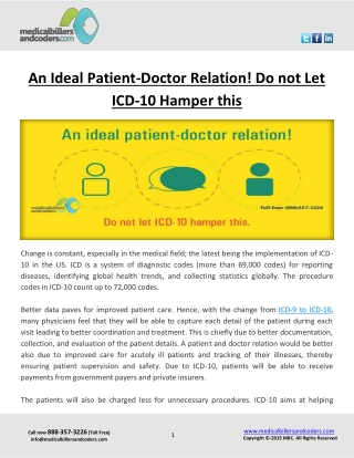 An Ideal Patient-Doctor Relation! Do not Let ICD-10 Hamper this
