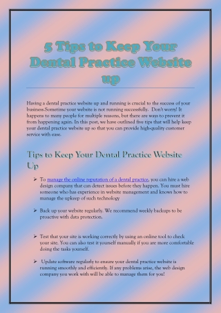 5 Tips to Keep Your Dental Practice Website up