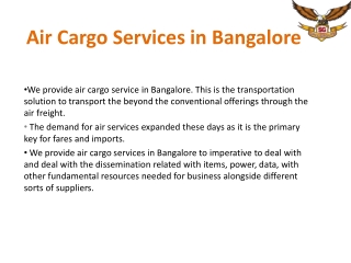 Air Cargo Services in Bangalore