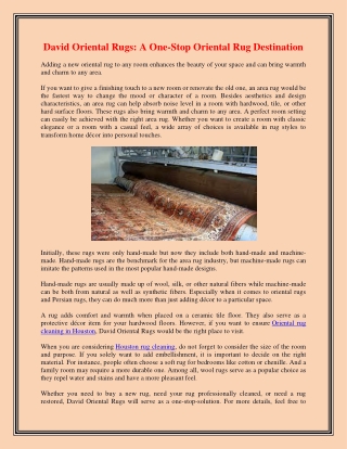 David Oriental Rugs: A One-Stop Oriental Rug Destination