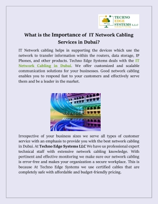 What is the Importance of IT Network Cabling Services in Dubai?