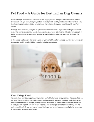 Pet Food A Guide for Best Indian Dog Owners