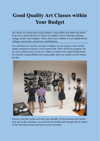 Good Quality Art Classes within Your Budget