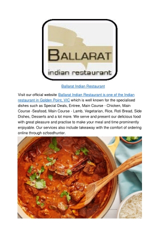 5% Off - Ballarat Indian Restaurant Golden Point Takeaway,VIC