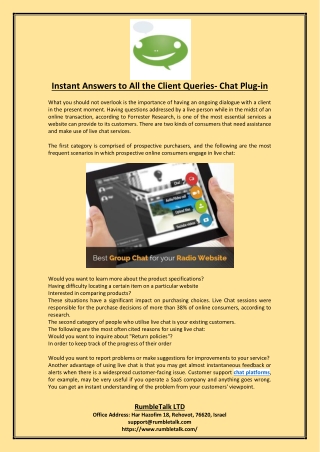 Instant Answers to All the Client Queries- Chat Plugin