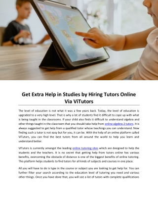 Get Extra Help in Studies by Hiring Tutors Online Via ViTutors