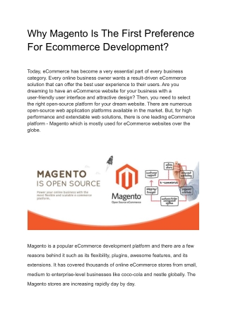 Why Magento isThe First Preference of Ecommerce Development?