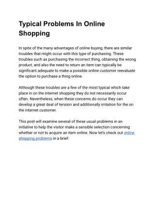 Typical Problems In Online Shopping