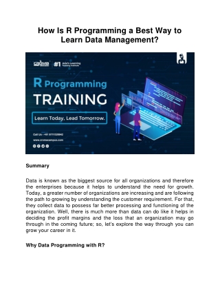 How Is R Programming a Best Way to Learn Data Management?