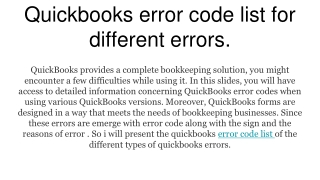 Quickbooks error code list for different errors.