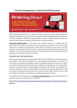 Trace the changing phase of online food ordering system