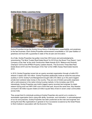 Godrej Green Vistas- Luxurious Living