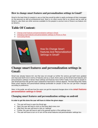 How to change smart features and personalization settings in Gmail?