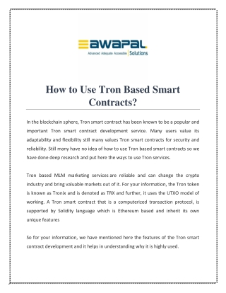 How to use Tron Based Smart Contracts?