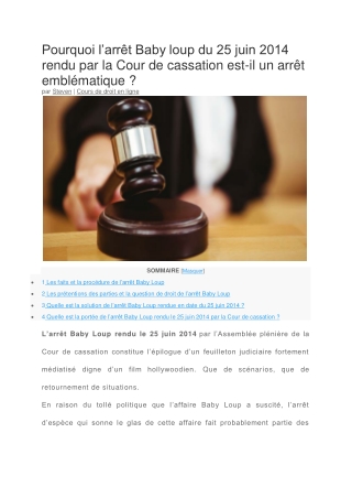 Arrêt Baby loup du 25 juin 2014 rendu par la cour de cassation