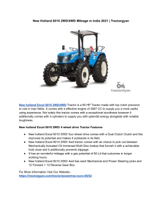 New Holland 6010 2WD/4WD Mileage in India 2021 | Tractorgyan