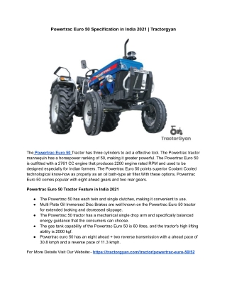 Powertrac Euro 50 Specification in India 2021 | Tractorgyan