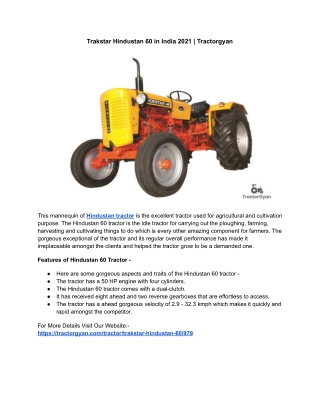 Trakstar Hindustan 60 tractor is a budget friendly choice for our farmers friend
