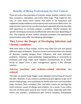 Benefits of Hiring Professionals for Pest Control