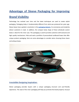 Advantage of Sleeve Packaging for Improving Brand Visibility