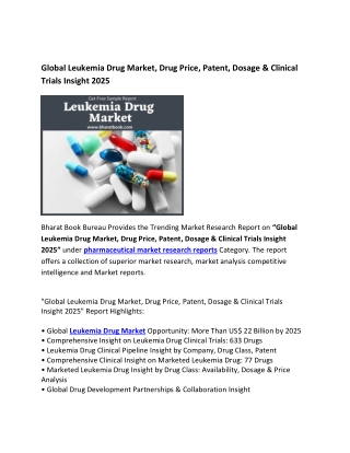 Global Leukemia Drug Market Drug Price and Forecast to 2025