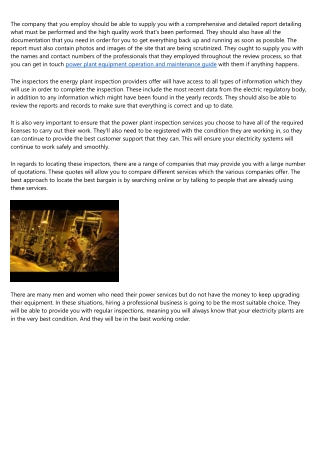 10 Quick Tips About power plant operation and maintenance company