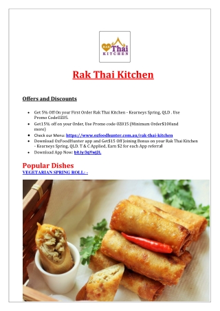 5% Off - Rak Thai Kitchen Kearneys Spring Menu, QLD