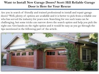 Want to Install New Garage Doors? Scott Hill Reliable Garage Door is Here for Yo