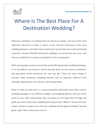 Where Is The Best Place For A Destination Wedding?