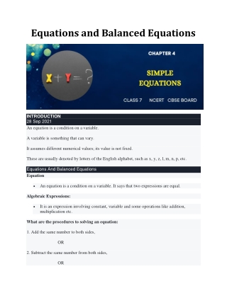Equations and Balanced Equations