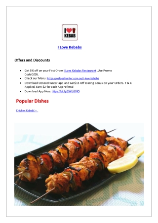 5% off - I Love Kebabs Restaurant Menu Coolalinga, NT