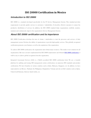 ISO 20000 Certification in Mexico