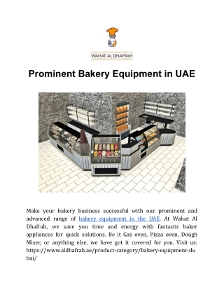 Prominent Bakery Equipment in UAE