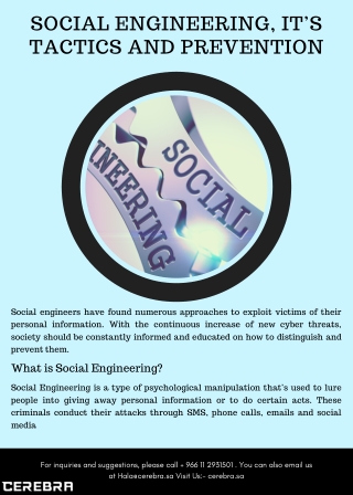 Social Engineering, It’s tactics and Prevention