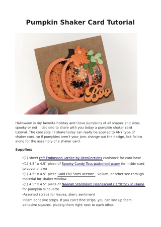 Pumpkin Shaker Card Tutorial