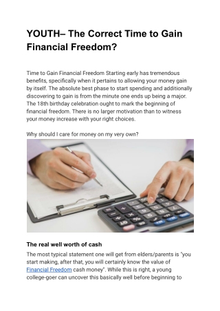 Financial Freedom: Correct Time To Gain For Youth