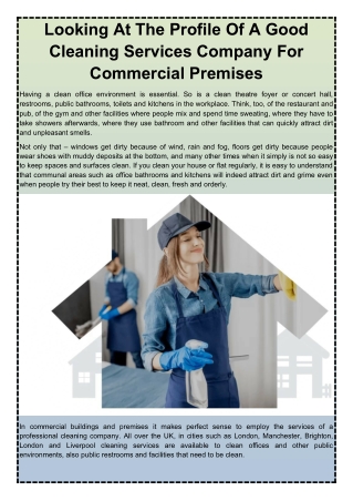 Looking At The Profile Of A Good Cleaning Services Company For Commercial Premises