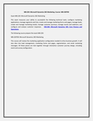MB-220 Microsoft Dynamics 365 Marketing. Course MB-220T00