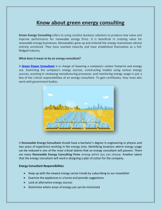 Know about green energy consulting