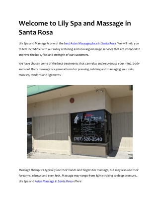 Asian Massage Near Me Santa Rosa