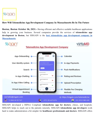 How Will Telemedicine App Development Company In Massachusetts Be In The Future