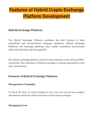 Features of Hybrid Crypto Exchange Platform Development