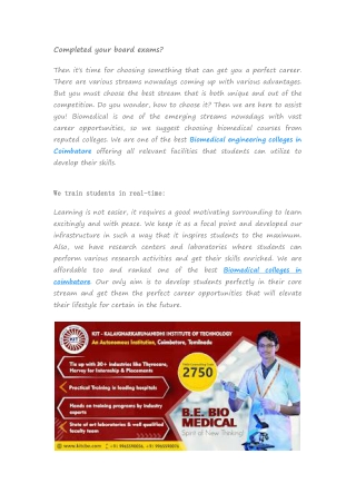 Biomedical Engineering Colleges in Coimbatore!