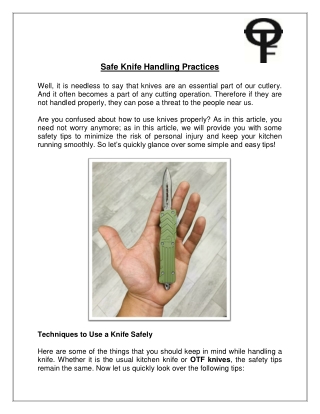 Safe Knife Handling Practices