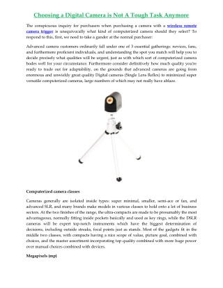 Choosing a Digital Camera is Not A Tough Task Anymore