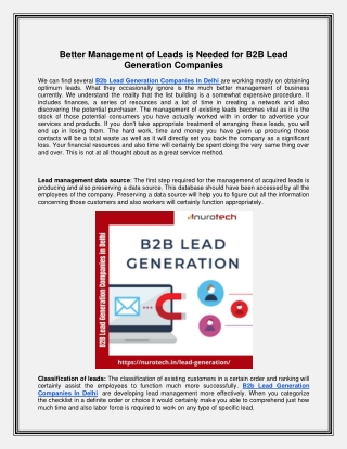 Better Management of Leads is Needed for B2B Lead Generation Companies