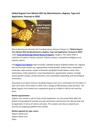 Global Organic Corn Market Research Report 2021-2026